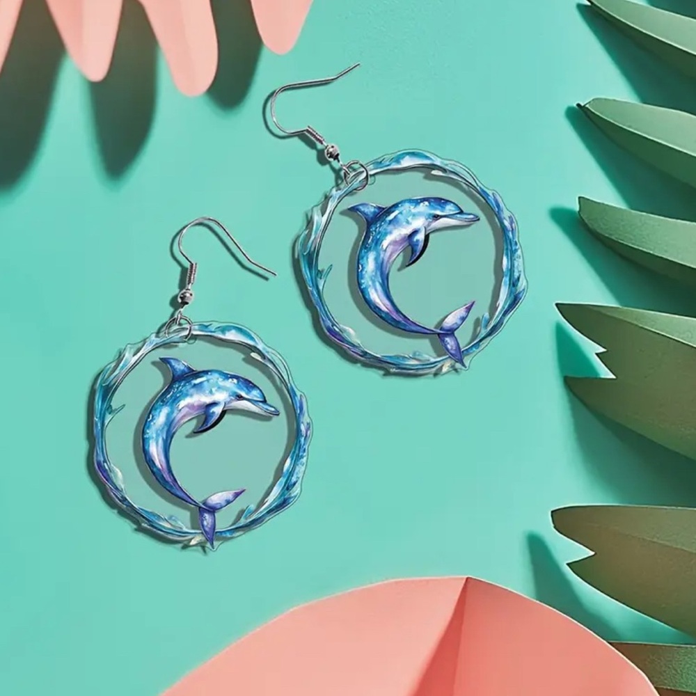 Blue Dolphin Hoop Earrings